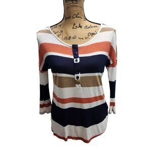 KUT from the Kloth Striped Henley Long Sleeve Top Women Small Made in USA